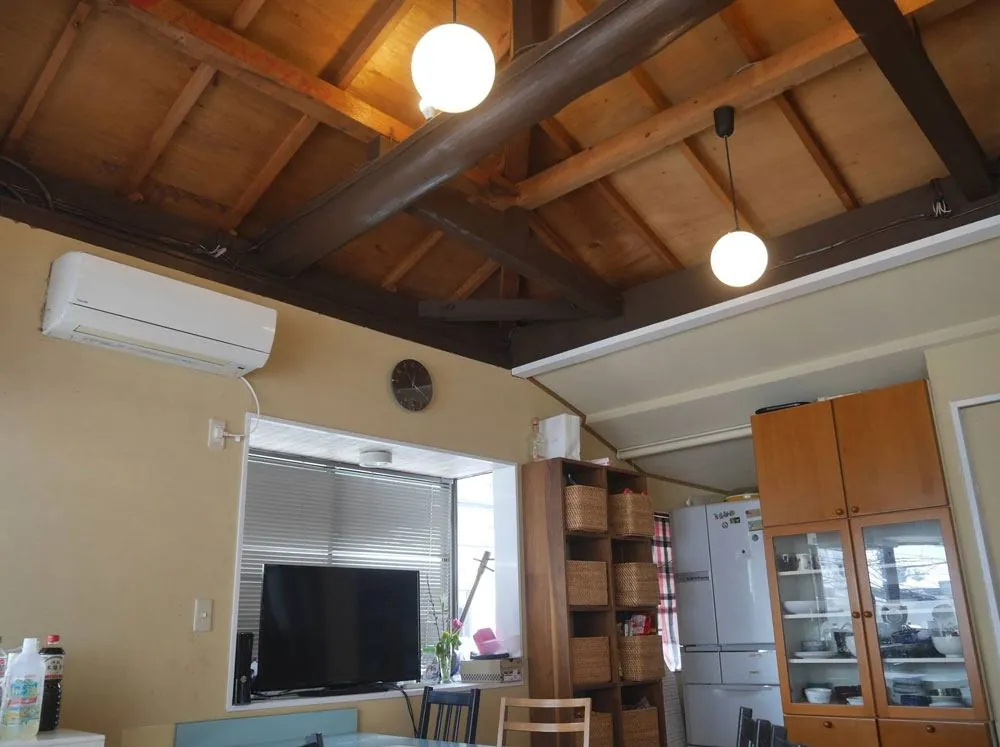 Rozan living room with a high beamed ceiling